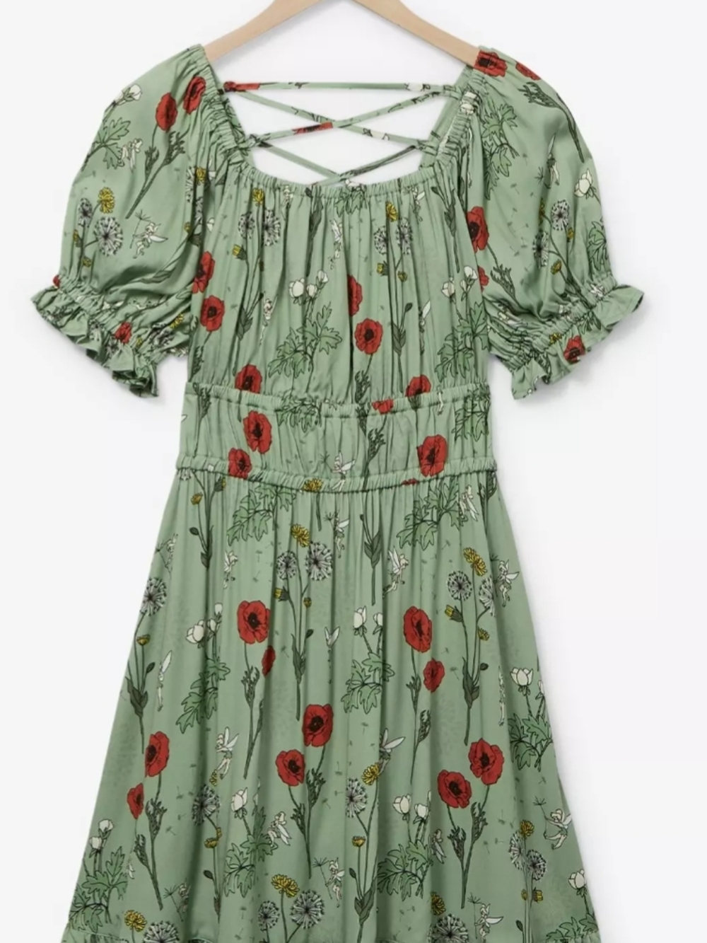 Disney Peter Pan Tinker Bell Floral Allover Print Smock Dress